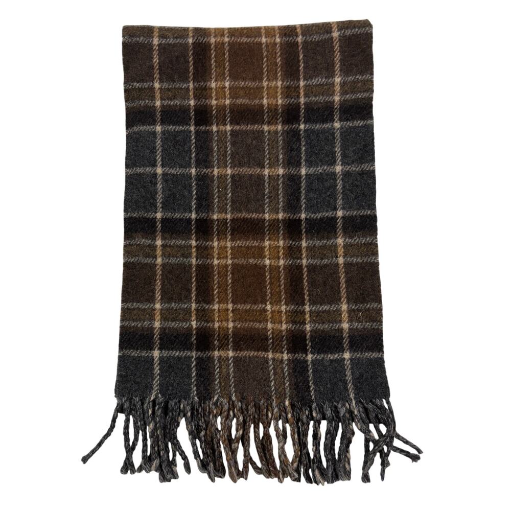 15-98(3) POLO RALPH LAUREN Wool Fringe Scarf Plaid Brown 36"Lx12"W